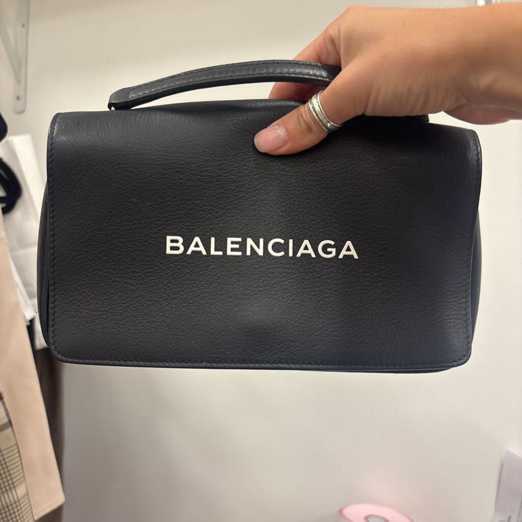 Black Leather Logo Chain Bag