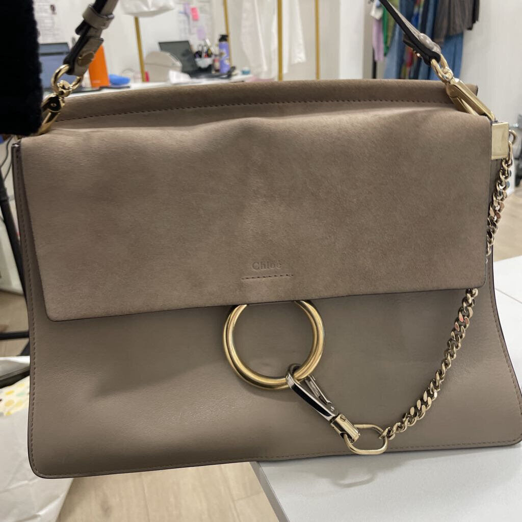 Grey Leather Suede Medium Faye Bag