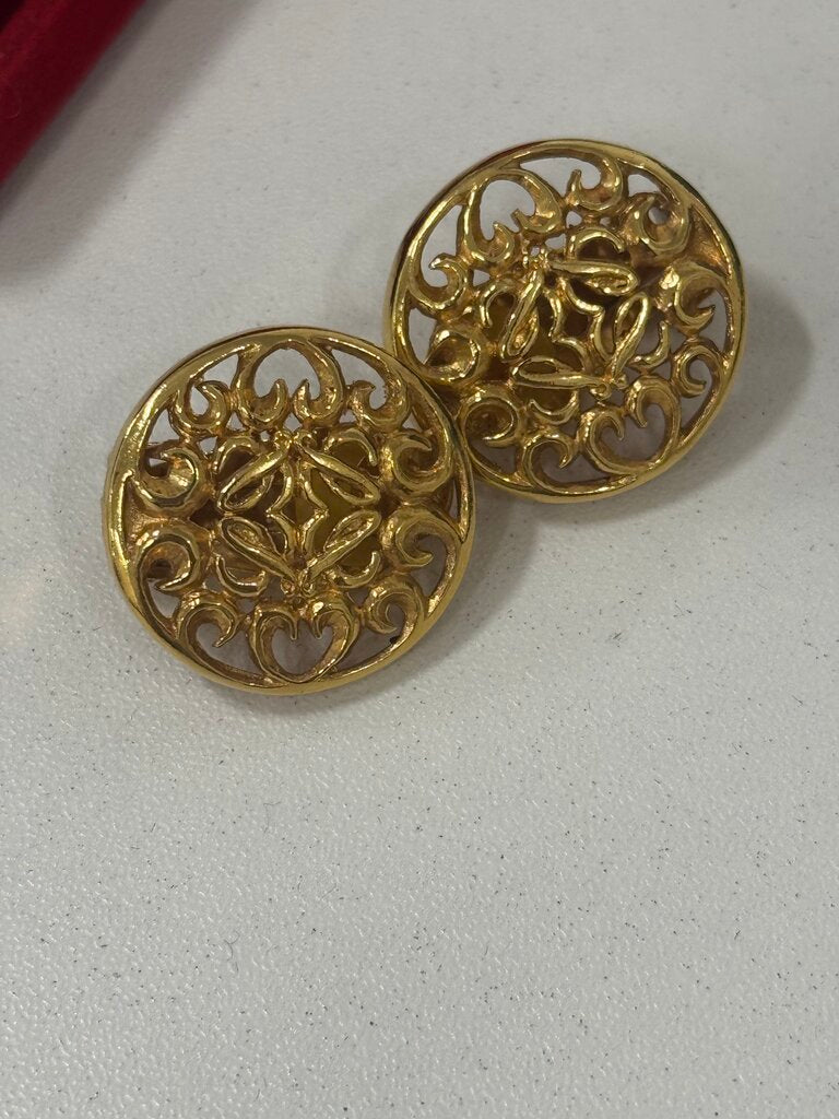 Vintage Gold Tone Anagram Filigree Clip-On Earrings