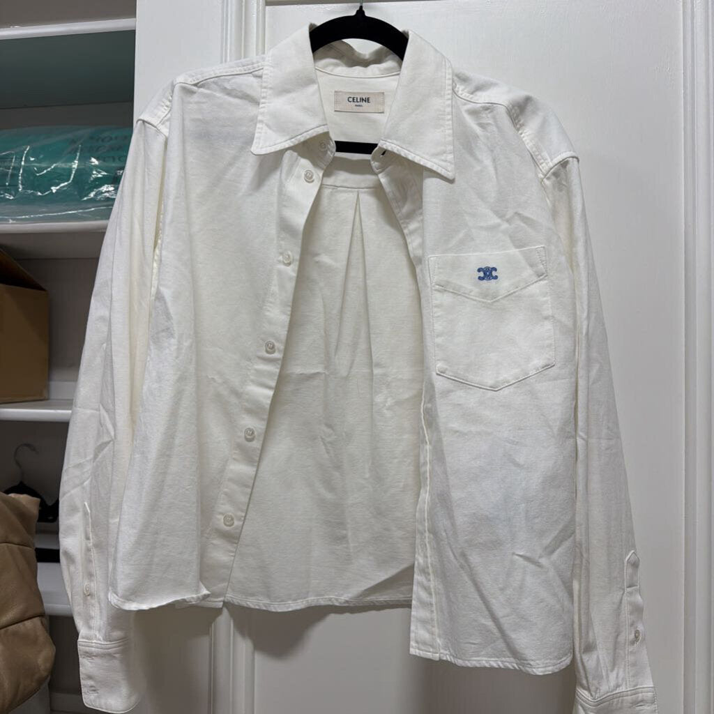 White Cotton Embroidered Triomphe Shirt (1100 retail)