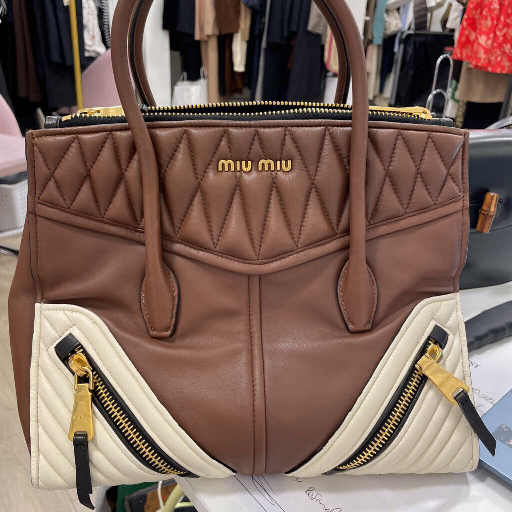 Brown/Cream Biker Handbag Gold HW