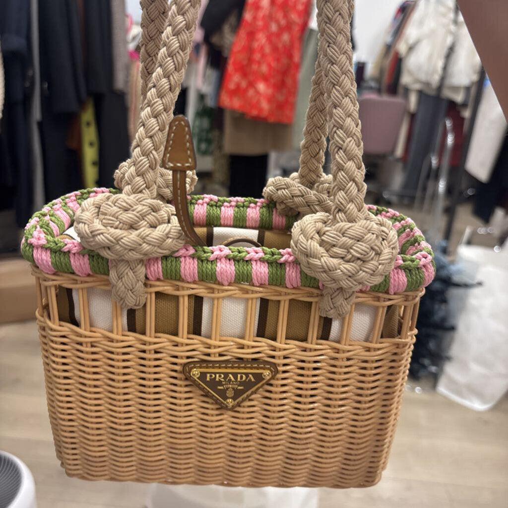 2025 Rattan Top Handle Mini Basket Bag