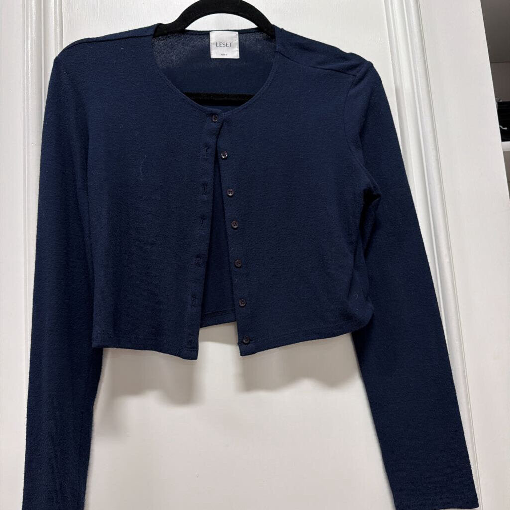Navy Poly Blend Cardigan Sweater