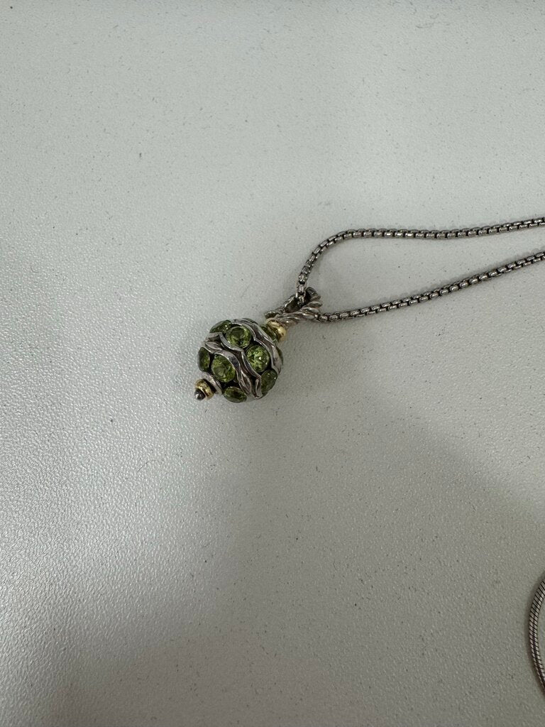 Sterling Silver + 18k Yellow Gold Peridot Cluster Sphere Pendant Necklace