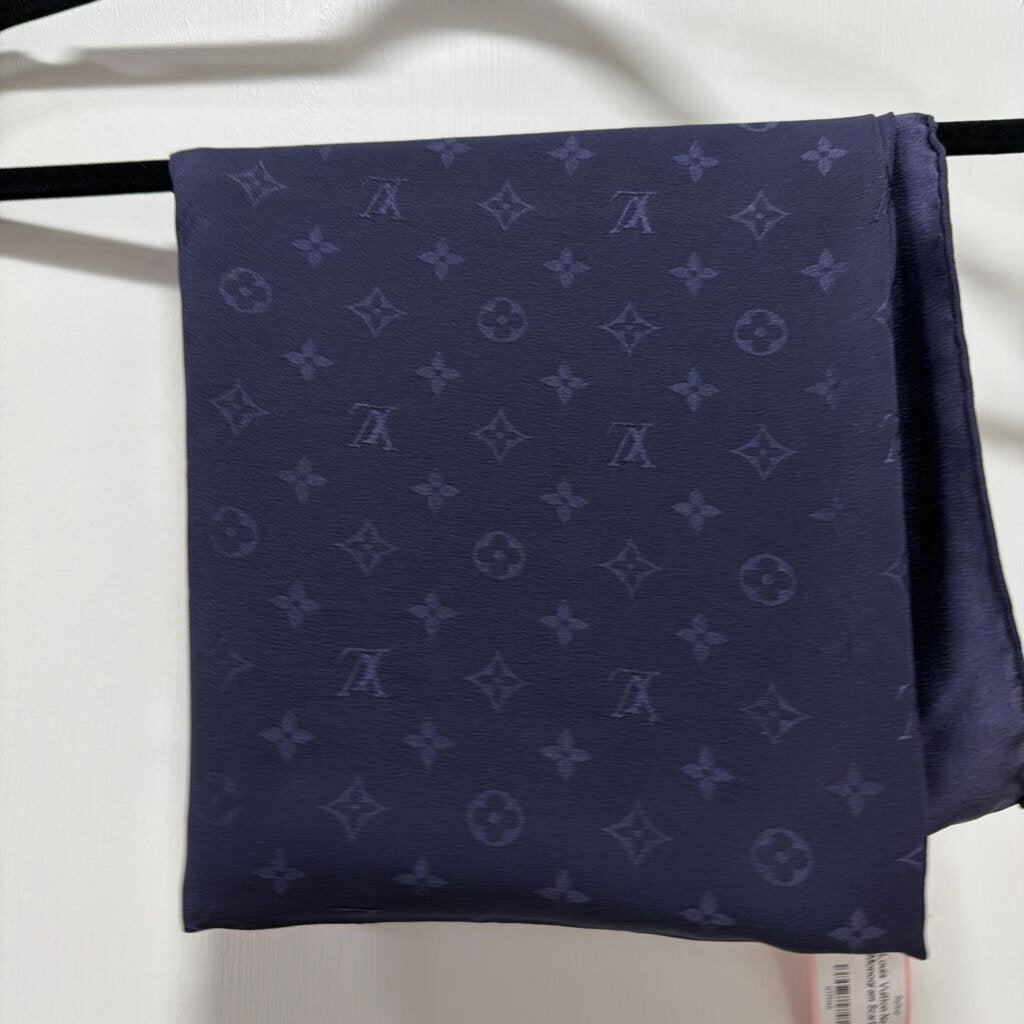Navy Silk Monogram Scarf