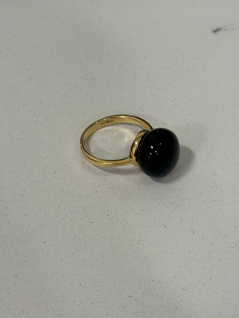 18k Yellow Gold Black Agate Cabochon Ring