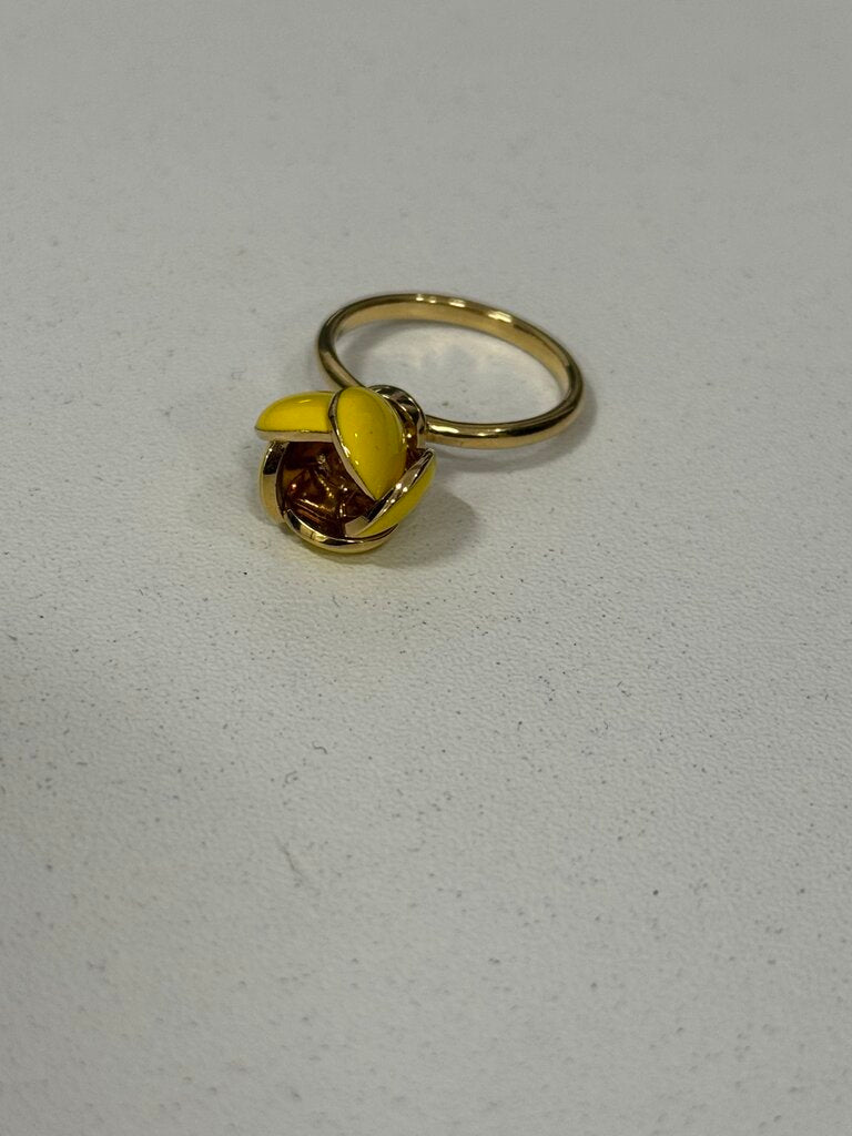 18k Yellow Gold Yellow Enamel + Citrine Flower Ring
