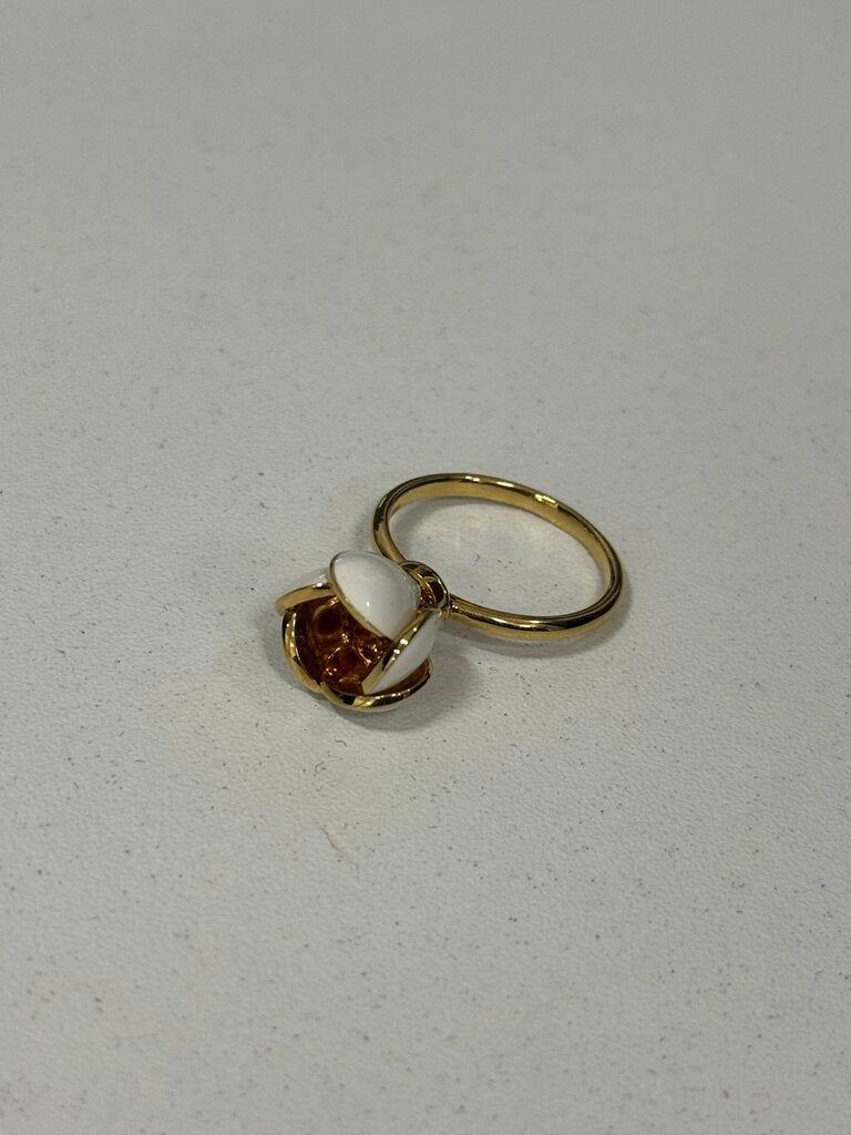 18k Yellow Gold White Enamel + Citrine Flower Ring
