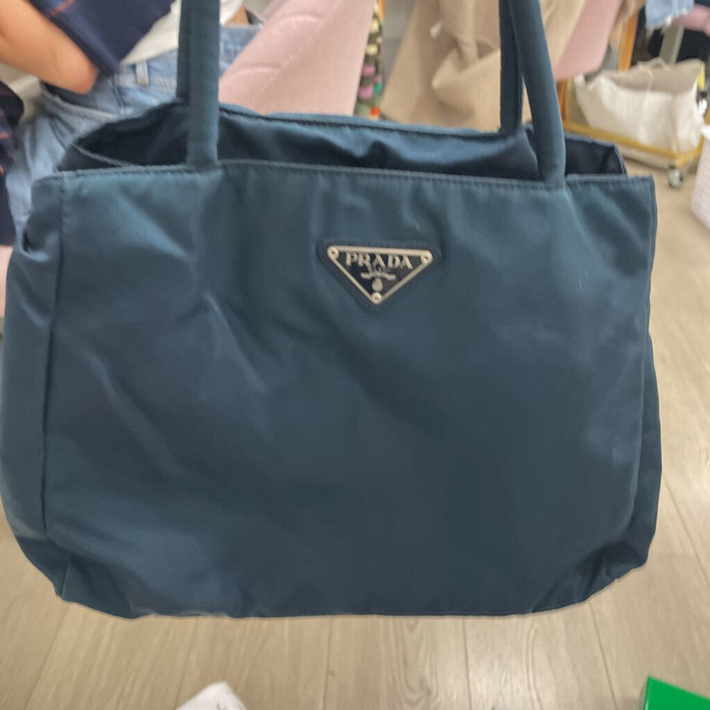 Teal Blue Tessuto Nylon Tote Bag