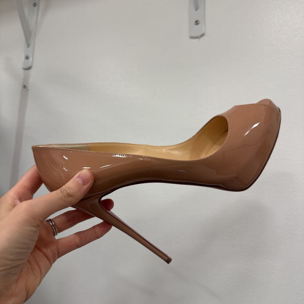Christian Louboutin Beige Patent Peep Toe Pumps