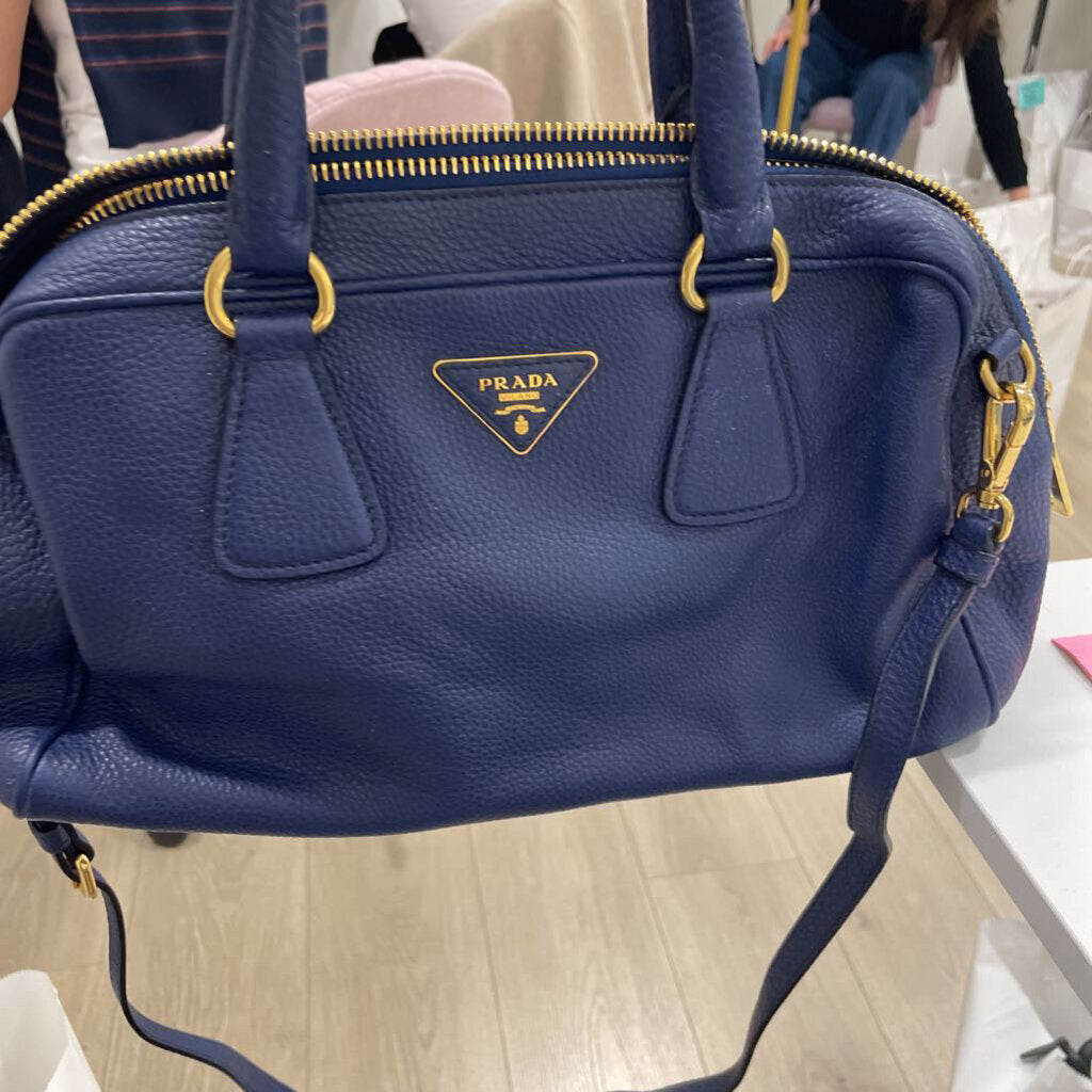 Blue Vitello Daino Bauletto Bag