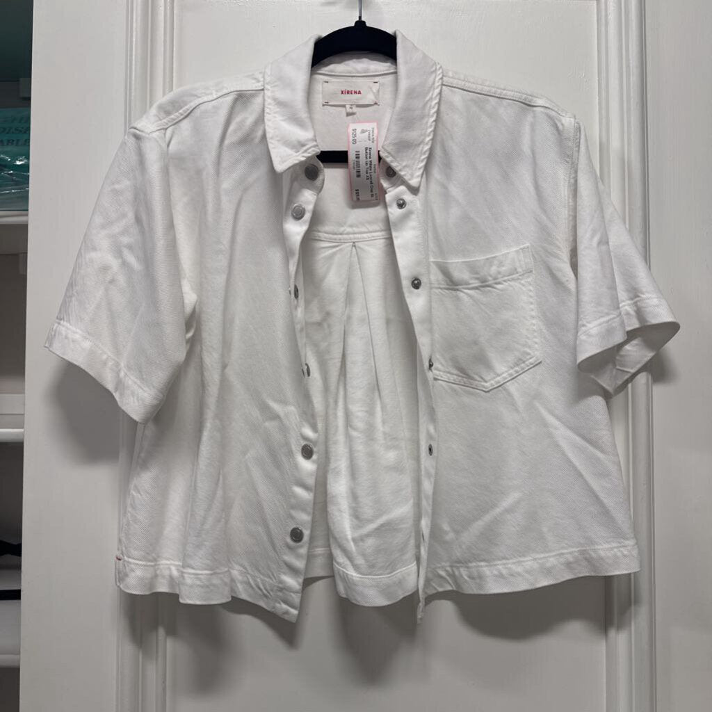 White Lyocell Crop SS Button Up Top