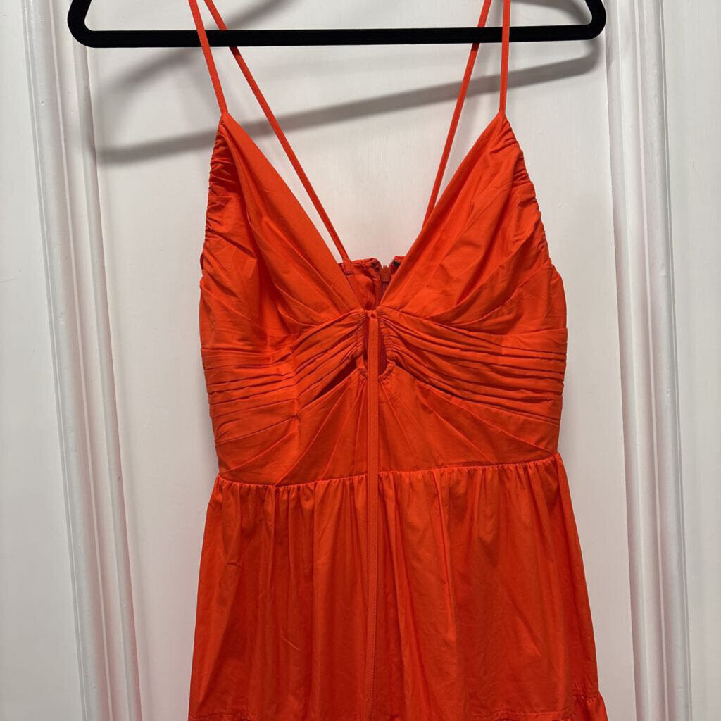 Orange Cotton Tiered Midi Dress