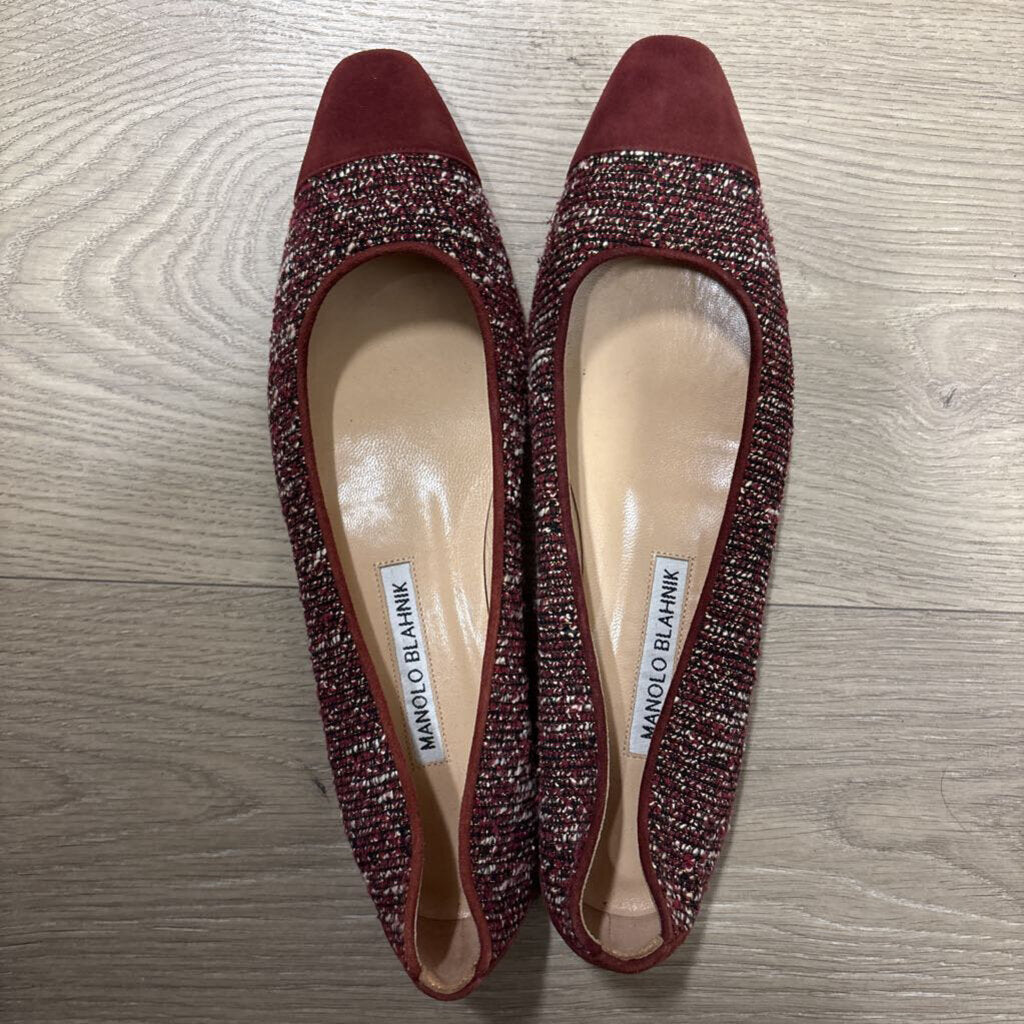 Burgundy Tweed Cap Toe Flats (38)