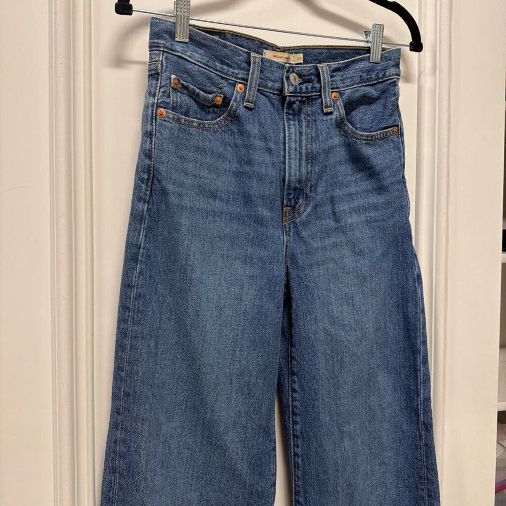 Blue Denim Ribcage Wide Leg Jean