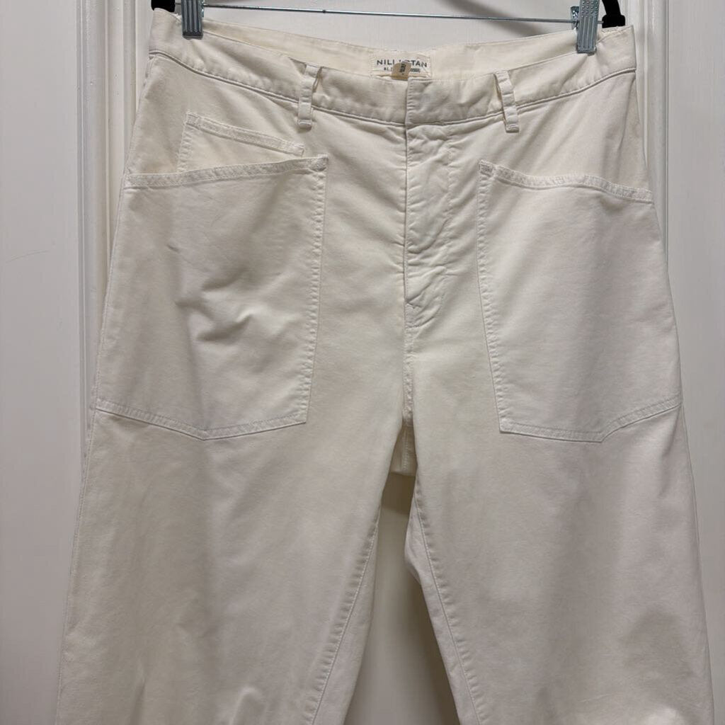 White Cotton Barrel Leg Pants