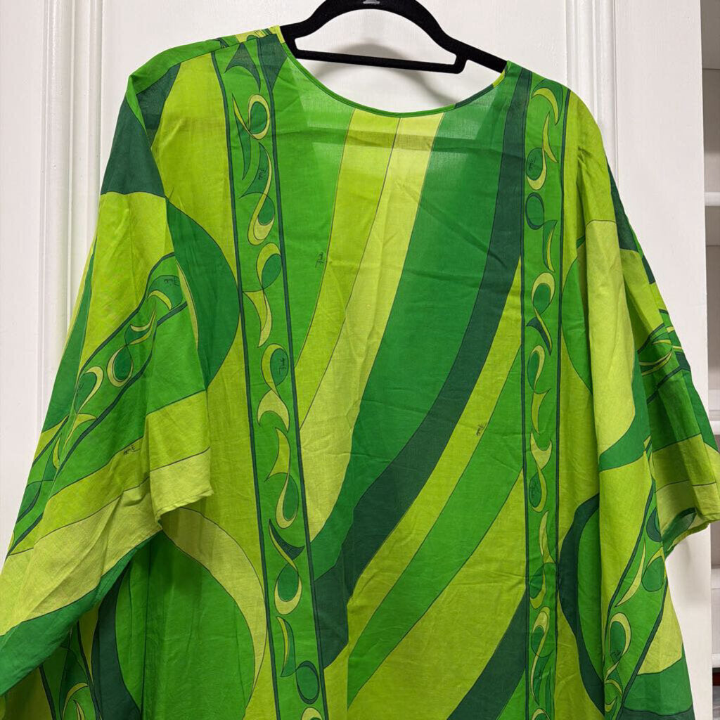 Green Cotton Printed Kaftan