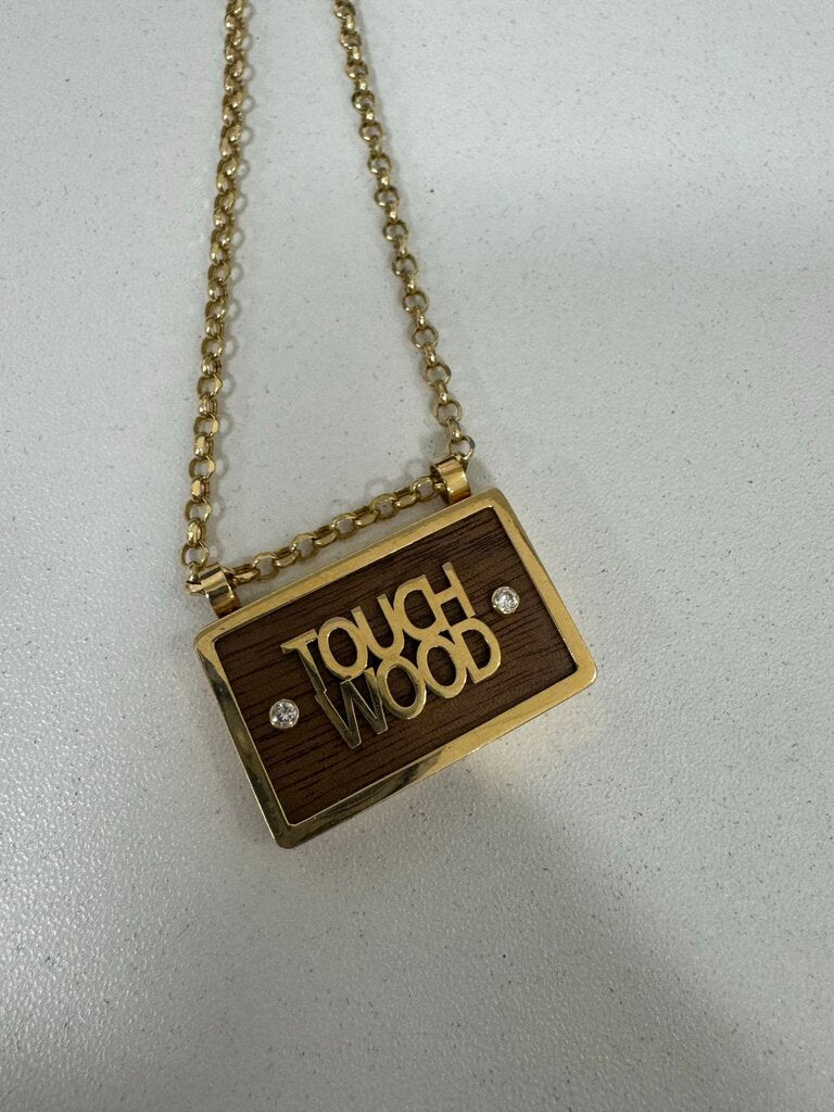 14k Yellow Gold "Touch Wood" Plaque Necklace