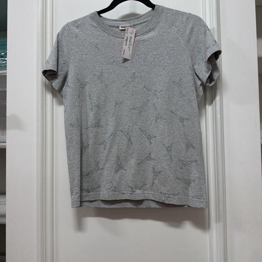 Gray Cotton Embellished Tee