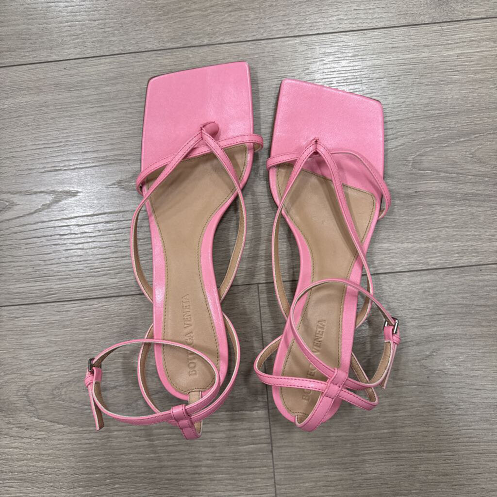 Pink Leather Square Toe Kitten Heel