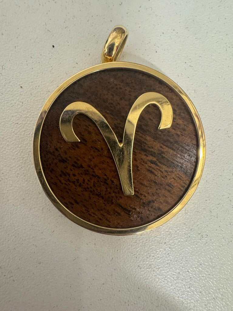 18k Yellow Gold + Wood Aries Pendant