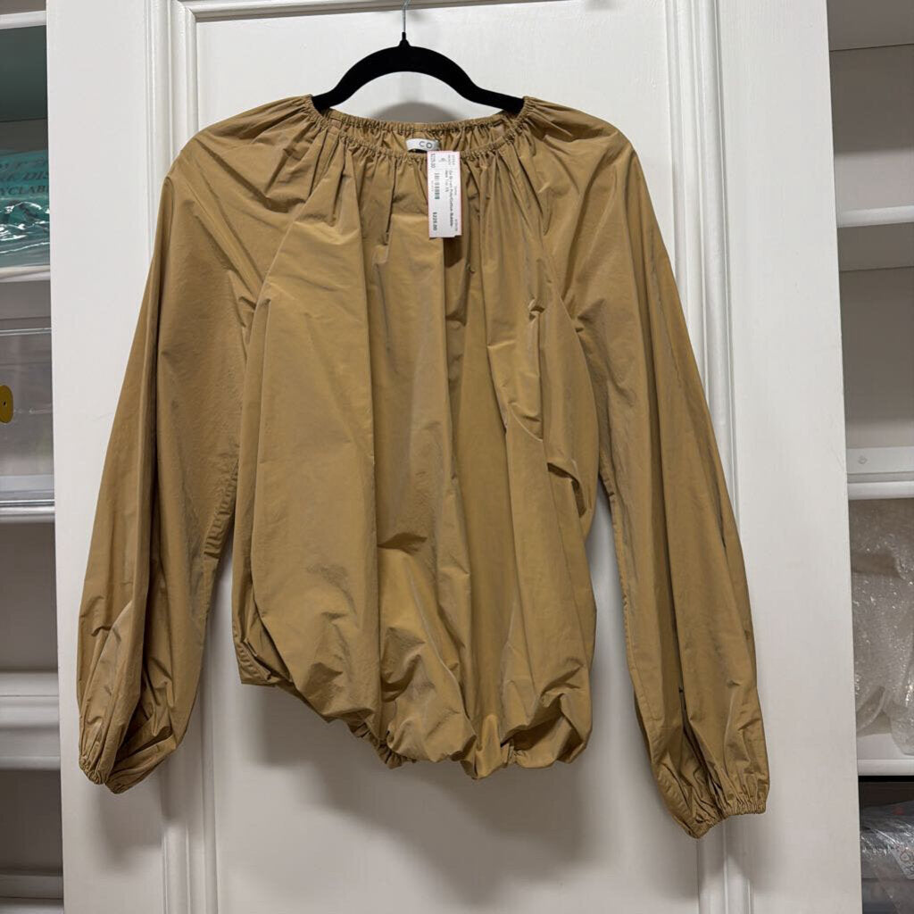 Brown Poly/Cotton Bubble-Hem Top