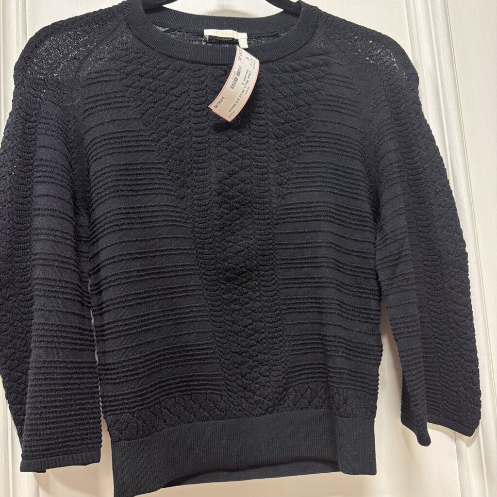 Black Wool 3/4 Sleeve Sweater