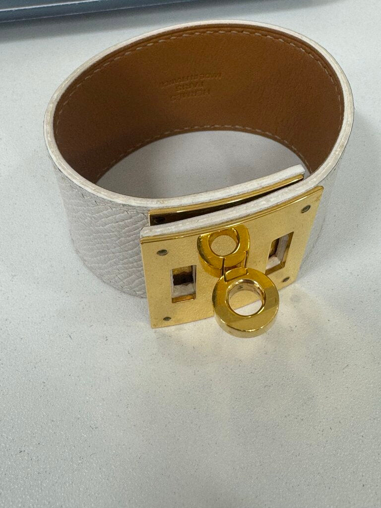 White Leather GHW Kelly Wrap Bracelet