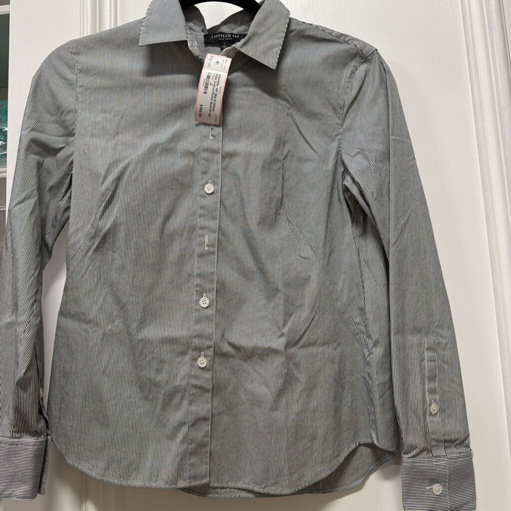 Black/White Stripe Cotton/Nylon Button Up Top