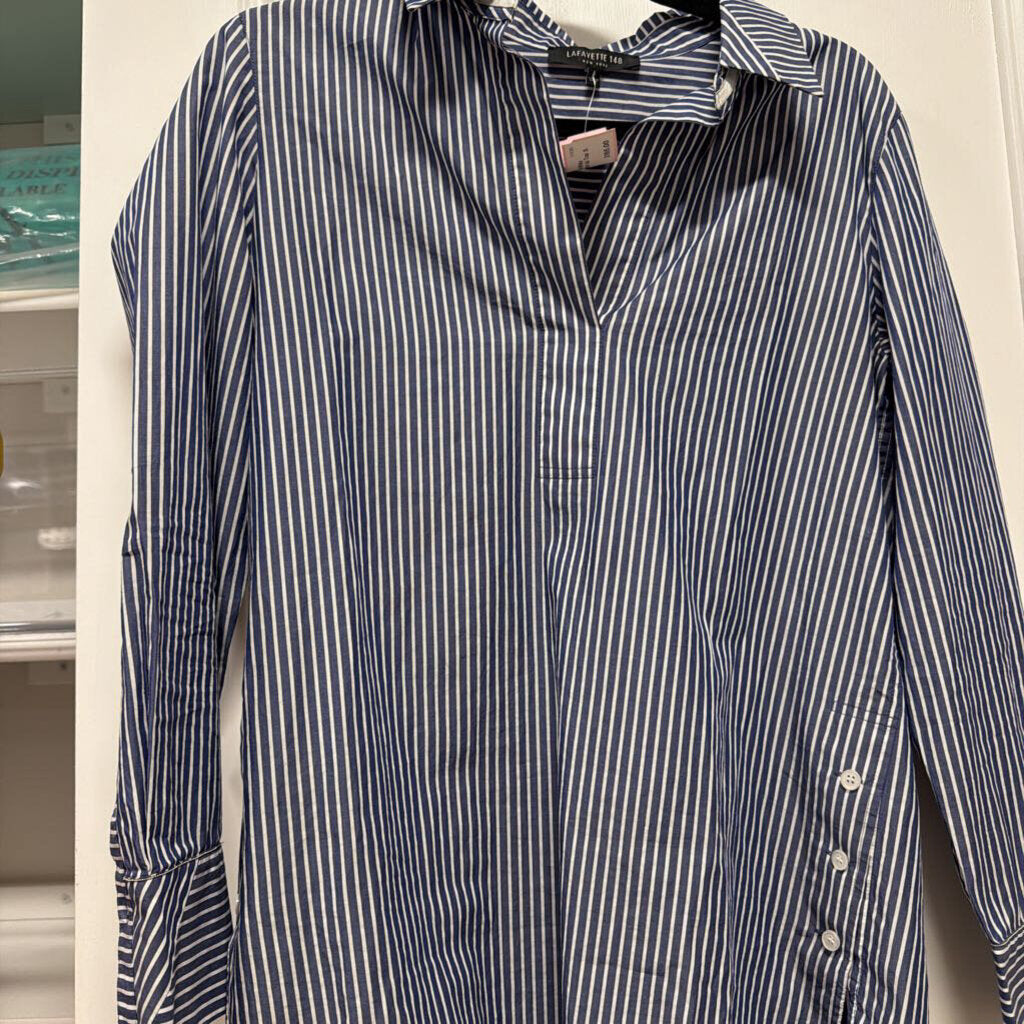 Blue/White Stripe Cotton Button Up Top