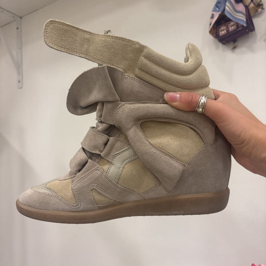 Beige Suede High Top Wedge Sneaker (850)