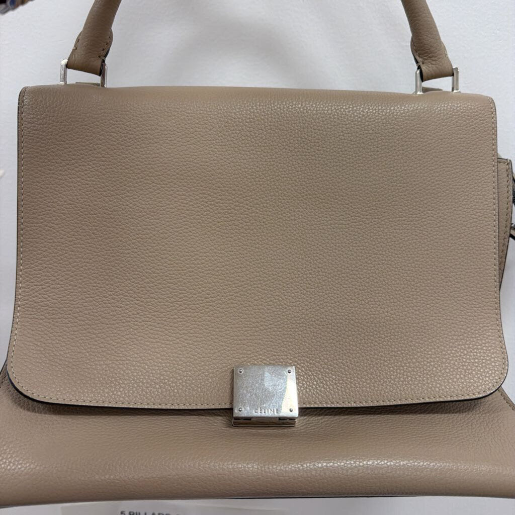 Beige Leather Medium Trapeze Handbag