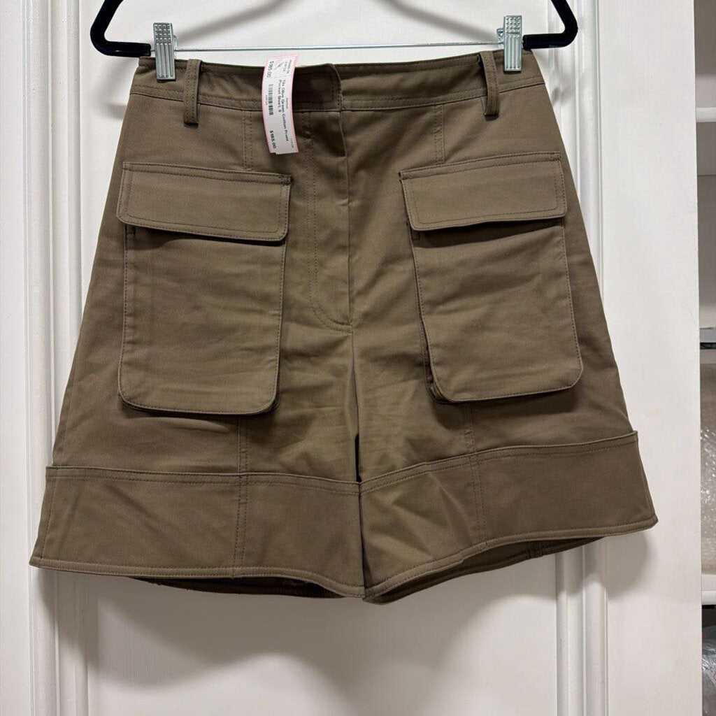 Olive Green Cotton Front Pocket Short, 6
