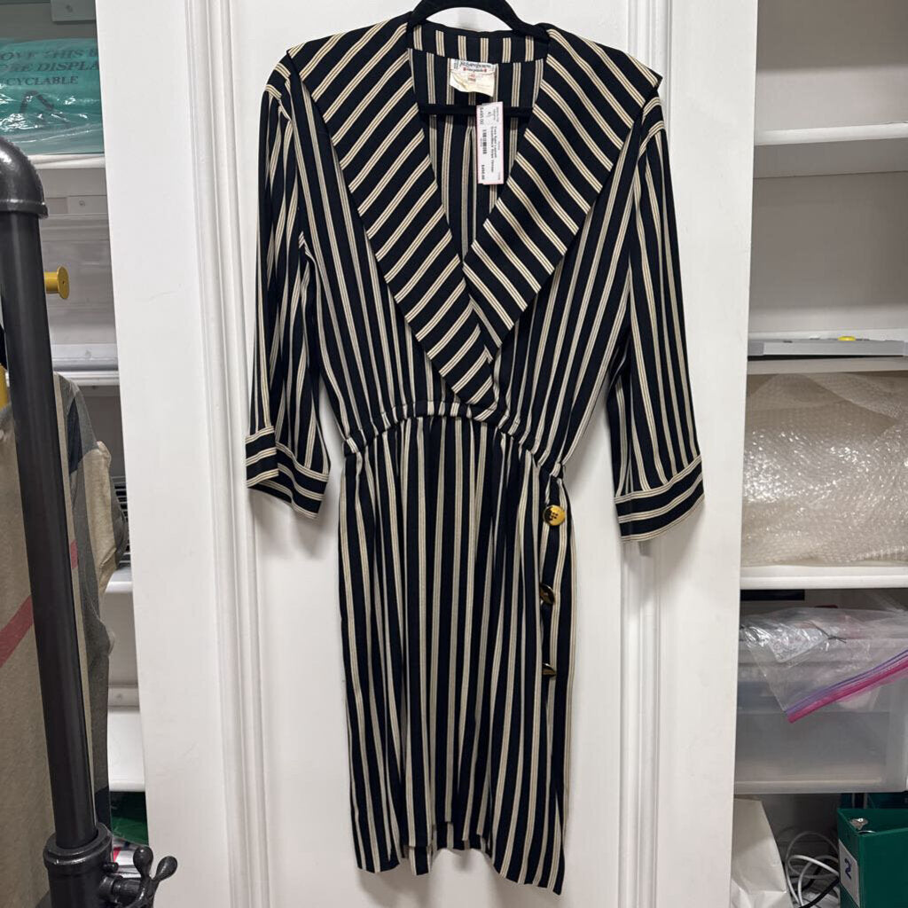 Cream/Black Stripe Vintage Rayon/Viscose Dress