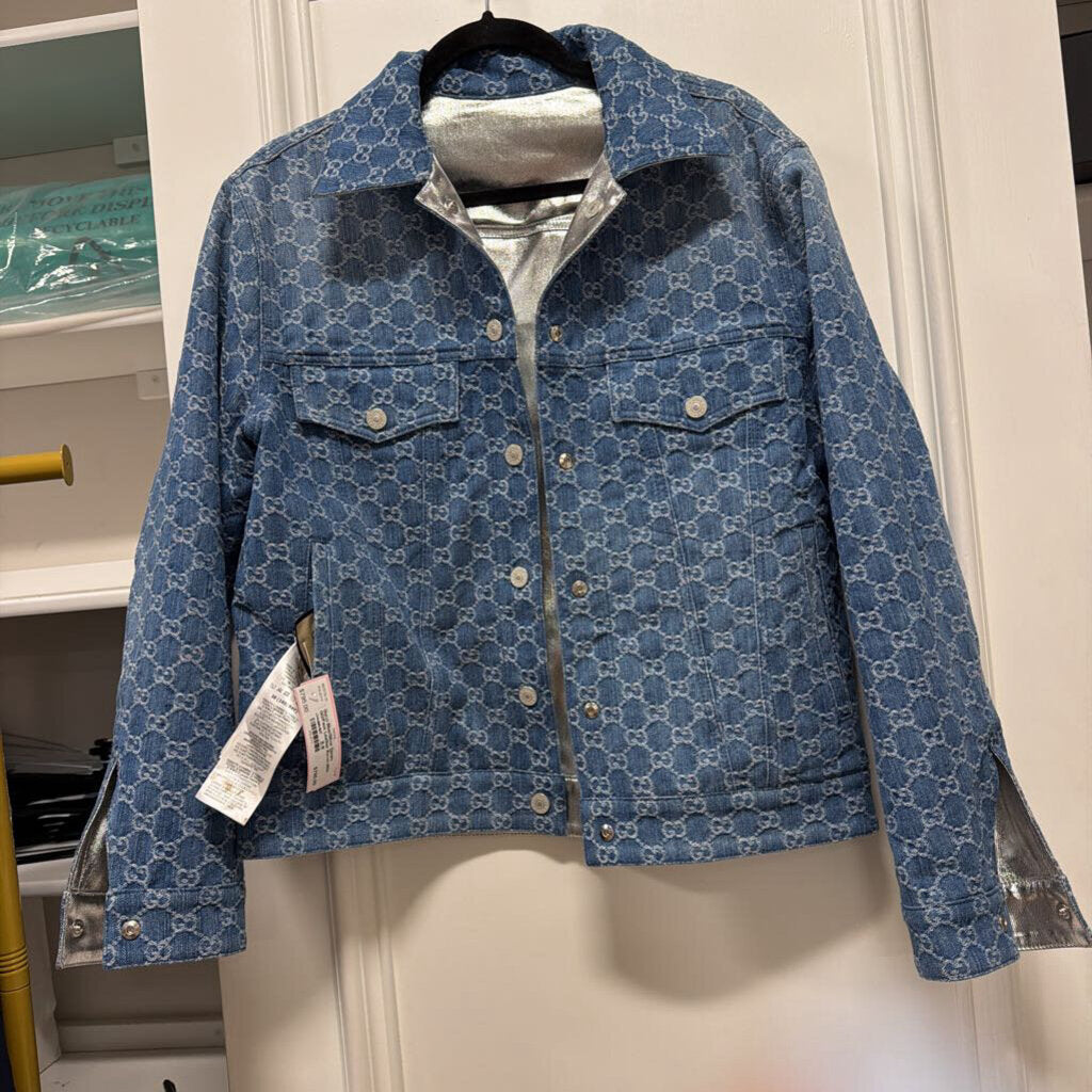 Blue/Silver Denim GG/Faux Leather Reversible Jacket