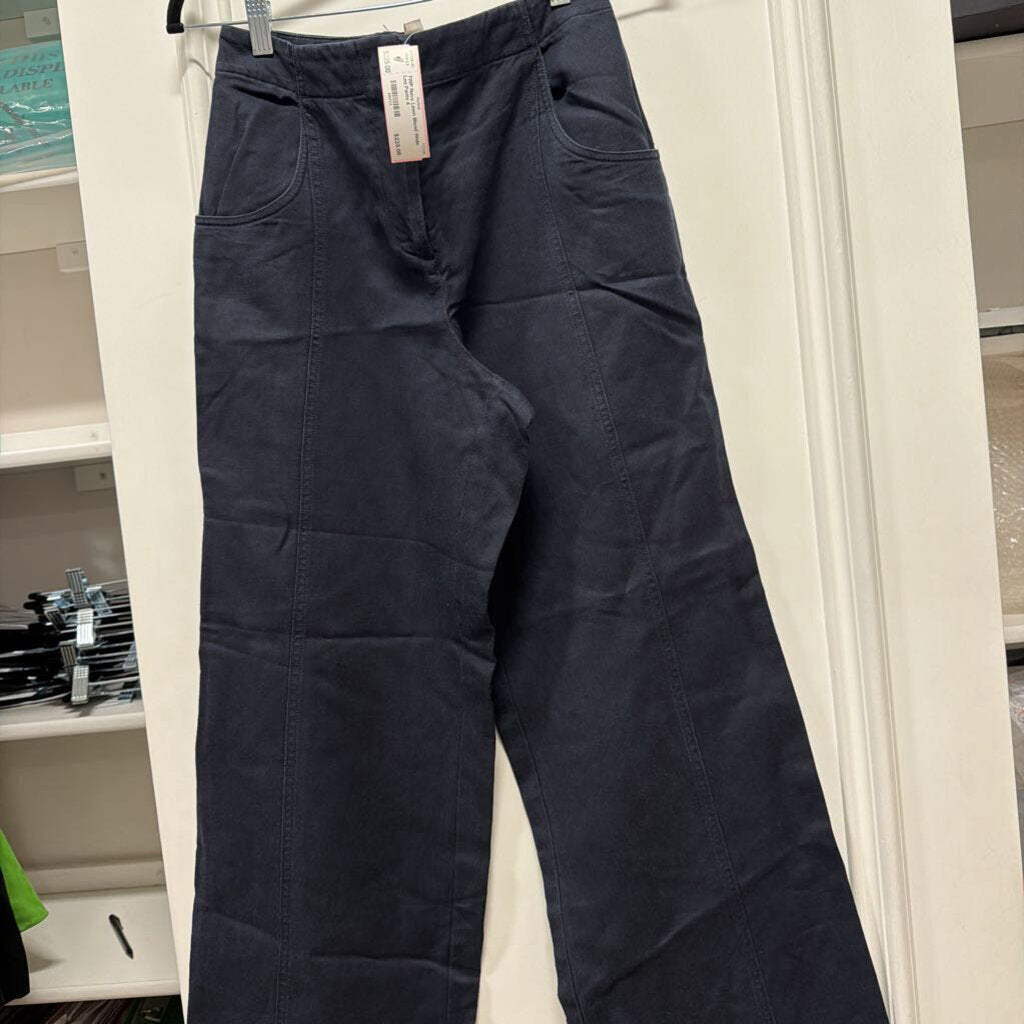 Navy Linen Blend Wide Leg Pants