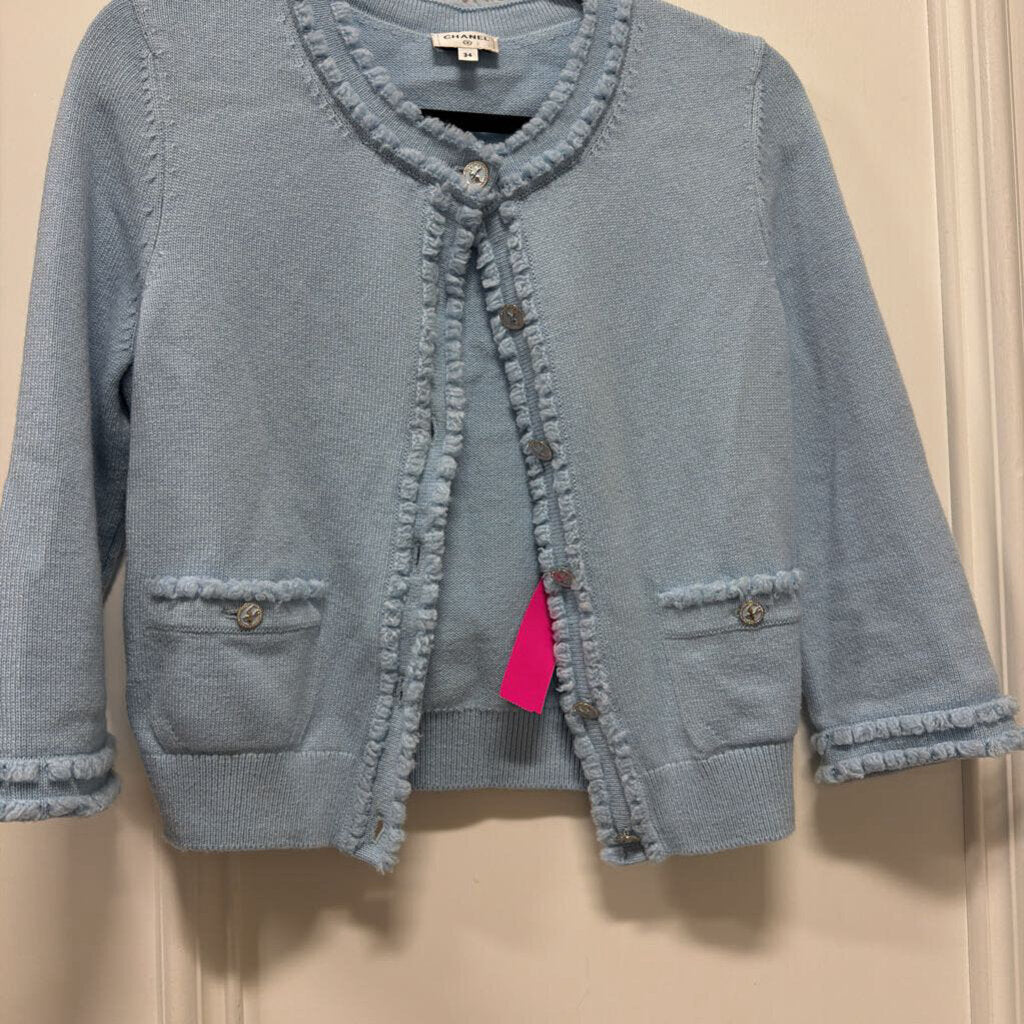 2025 Blue Cashmere Cardigan Sweater