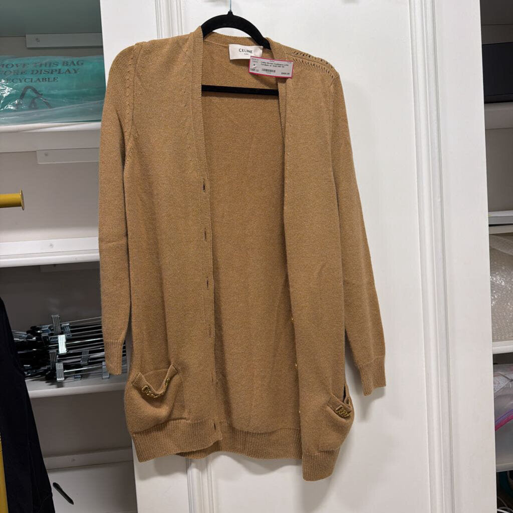 Brown Cashmere Long Cardigan w/ Gold HW