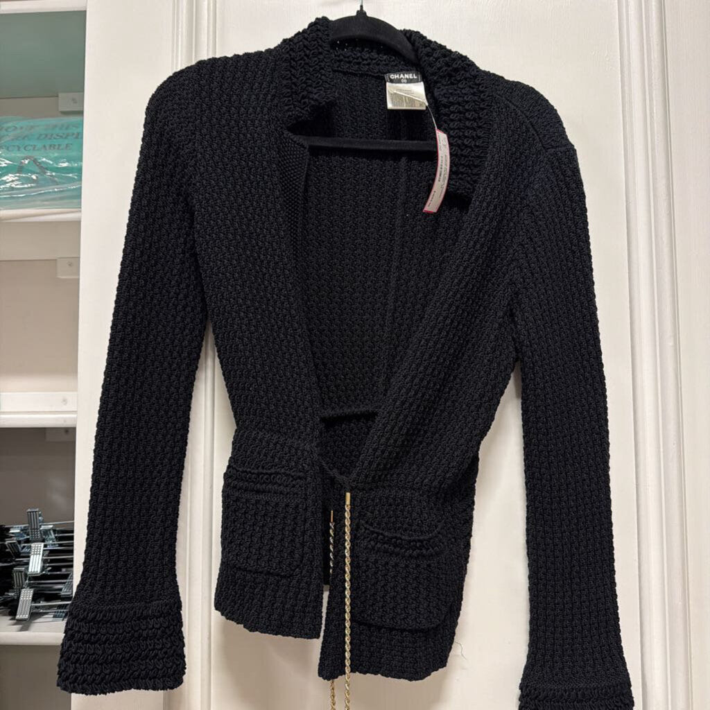 2010 Black Cotton Belted Cardigan