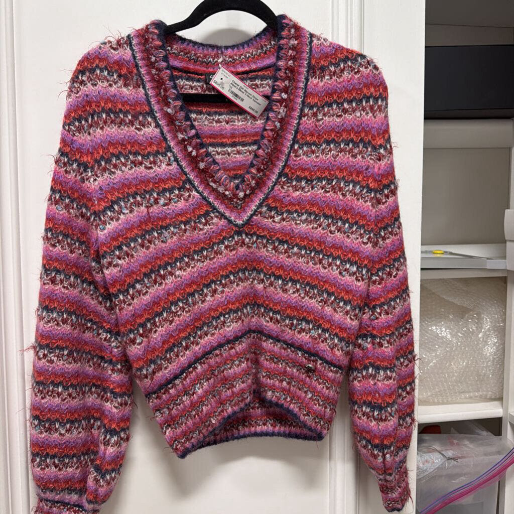22A Maroon Stripe Alpaca Blend V-Neck Sweater
