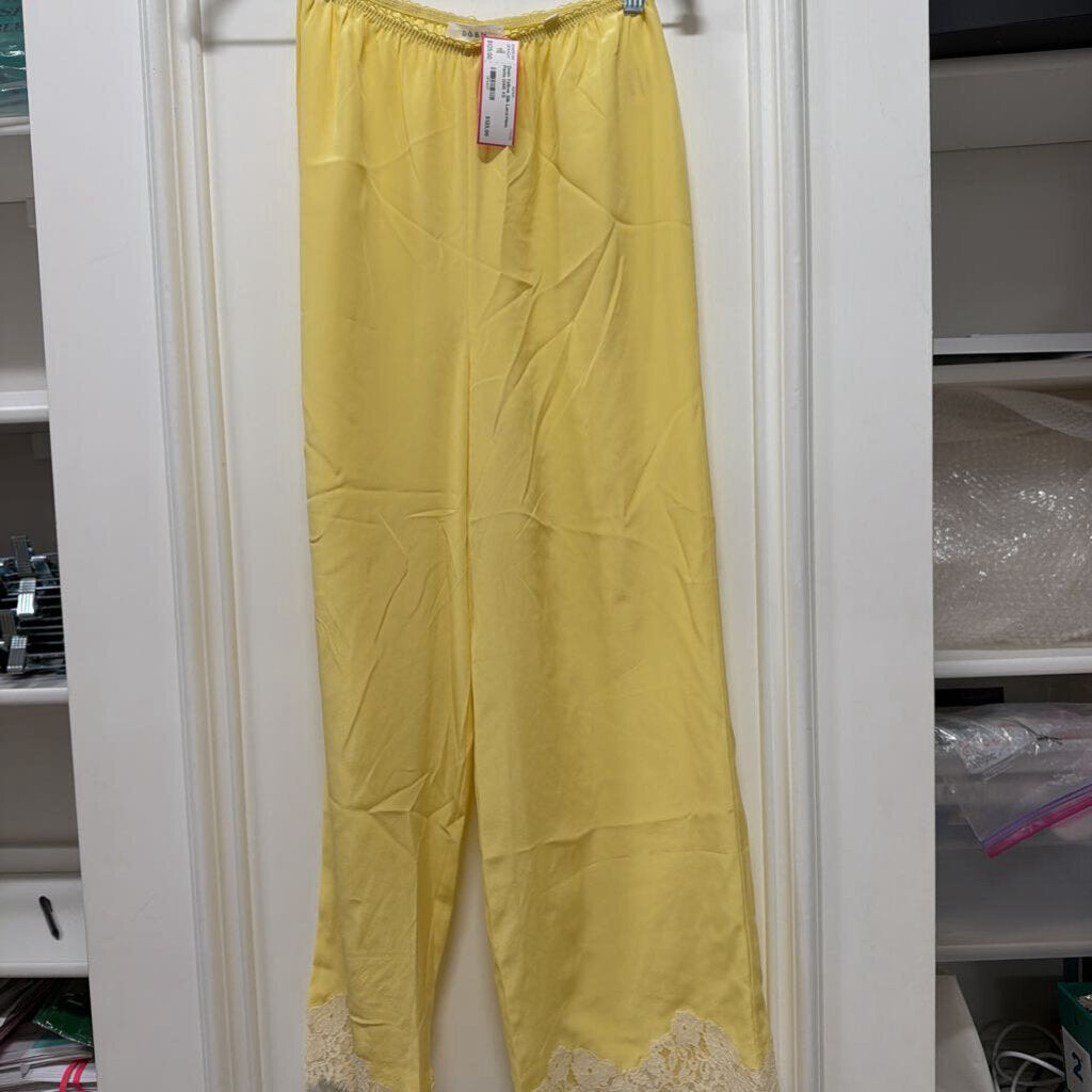 Yellow Silk Lace-Hem Pants (248)