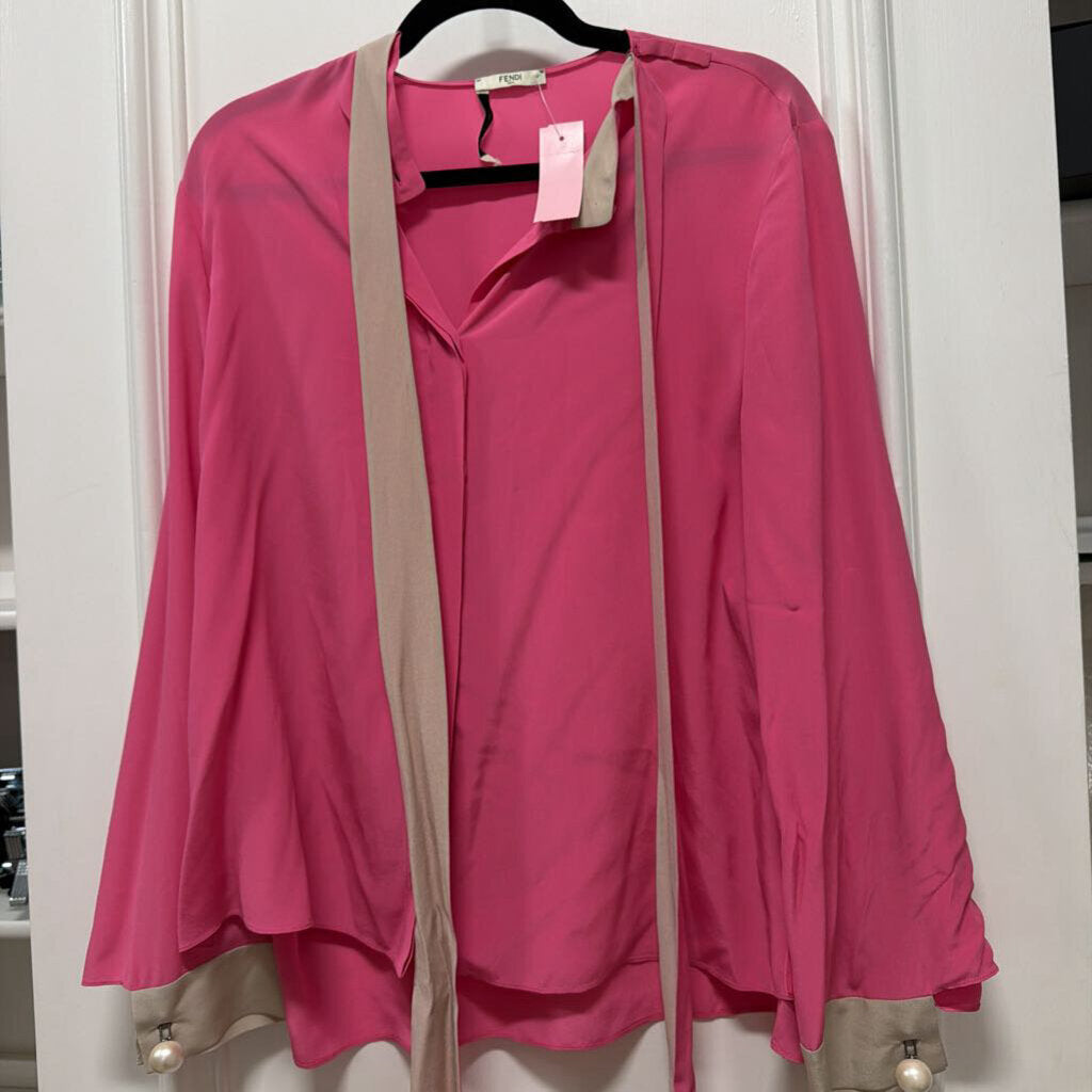 Pink Silk Button Up Top
