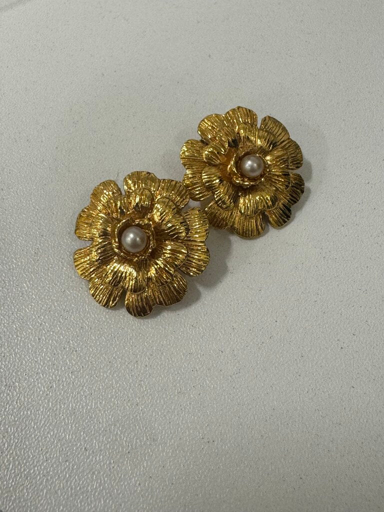 93P Gold-Tone Camellia Clip-On Earrings