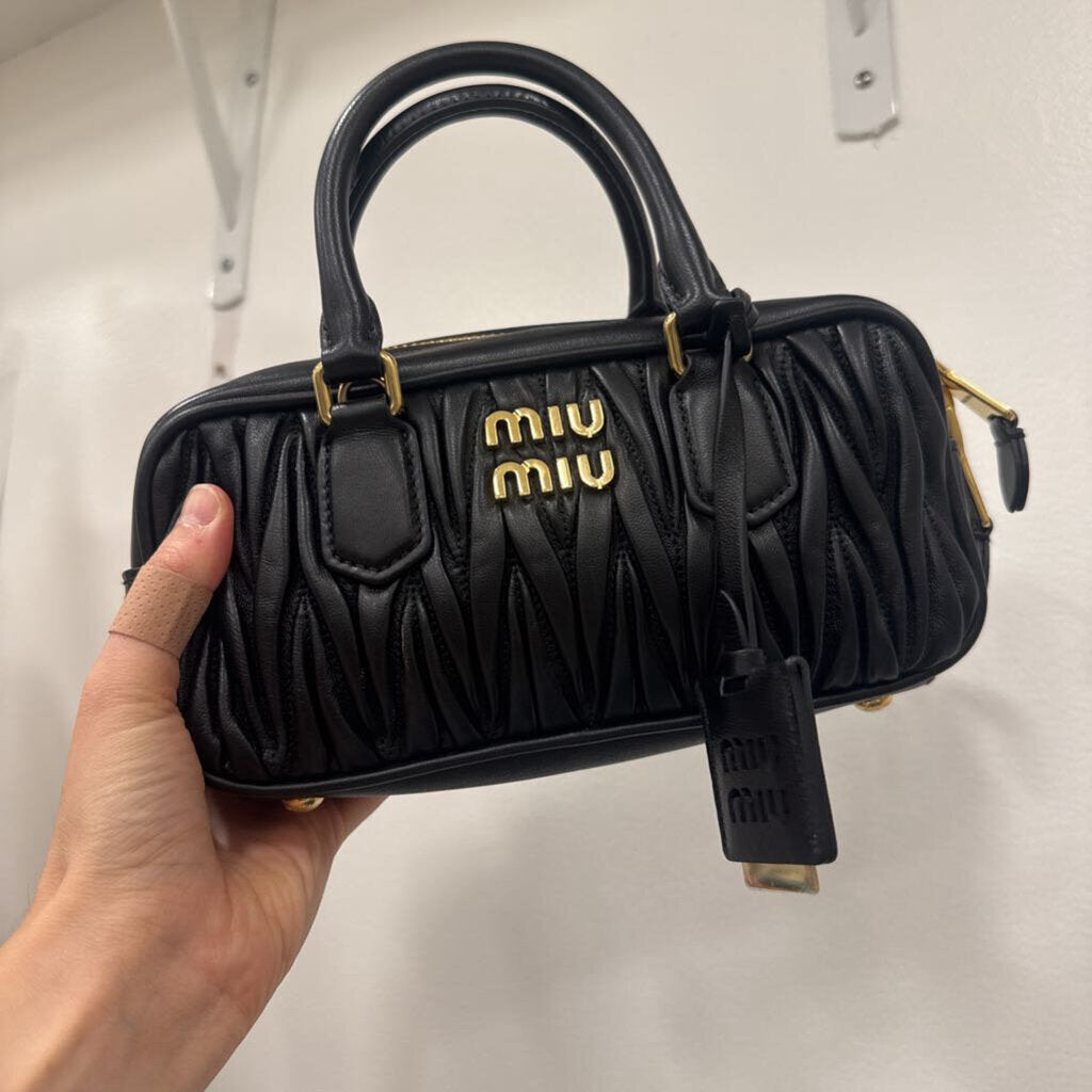 Black Leather Arcadie Matelasse Top-Handle Bag (3370)
