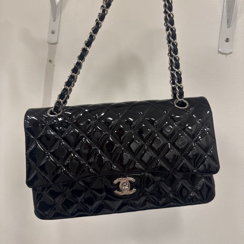 Black Patent Classic Small Double Flap