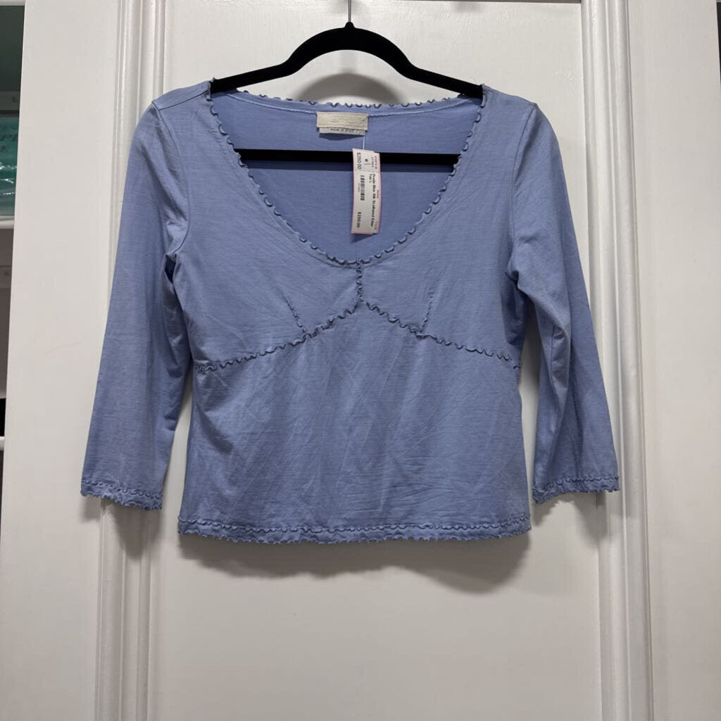 Blue Silk Scalloped Edge Top