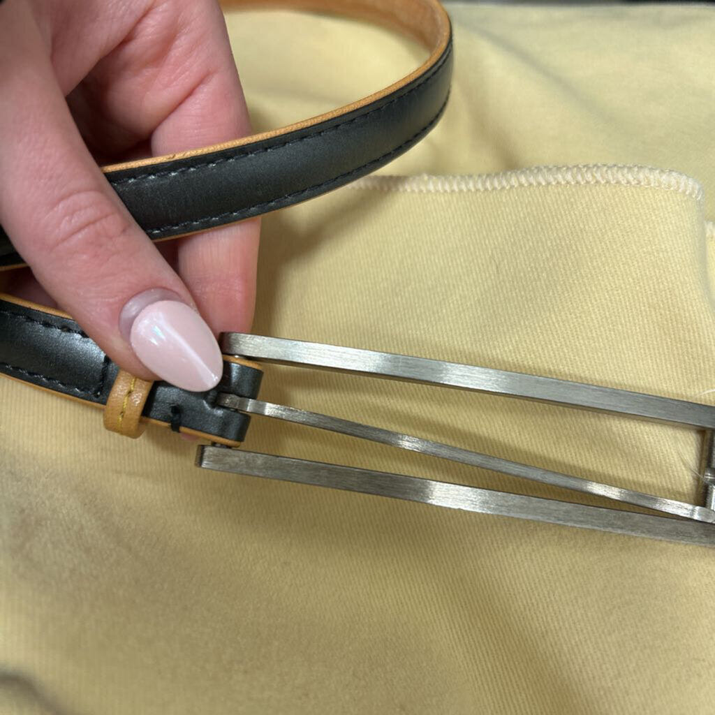 Louis Vuitton Black Meatallic Leather Skinny Belt