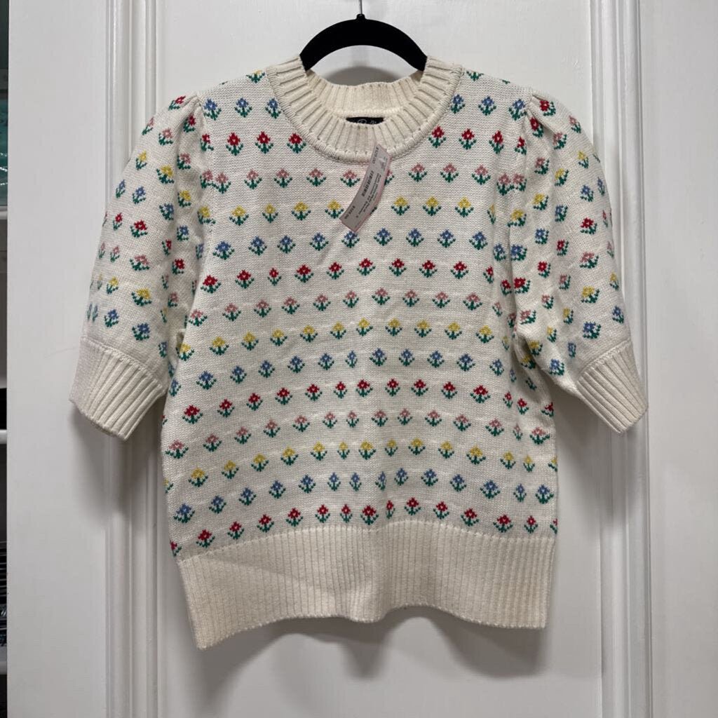 White/Multi Floral Wool/Cotton SS Sweater