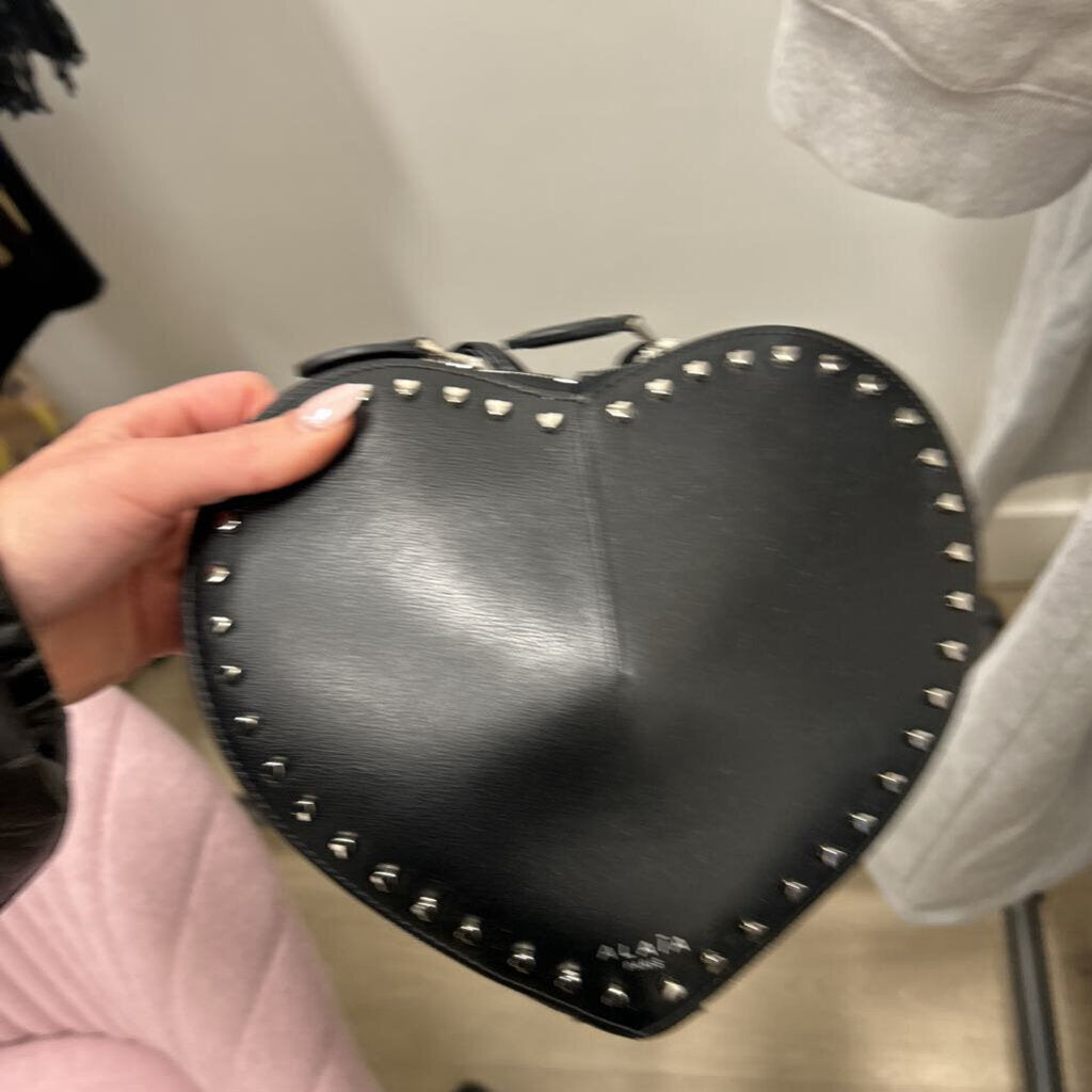 Black Leather Heart Bag with Heart Studs