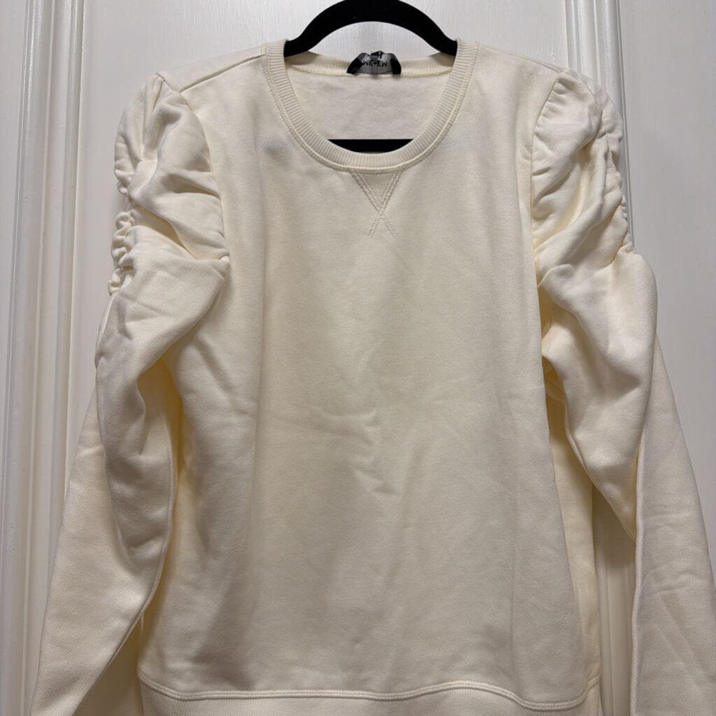 Cream Cotton/Lyocell Ruched Sleeve Sweater (NWT)